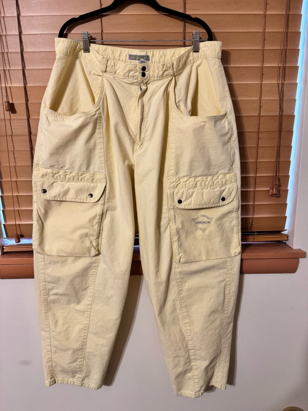 Vintage 90s Jordache Butter Yellow Utility Field Pants - High Waist Cotton Twill - Picture 4 of 9